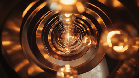 Abstract light spirals and glowing orbs, moving gently through the scene, creating a calming atmosphere with room for text or branding in the center. No text, no people.の素材