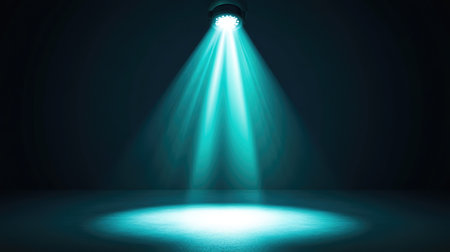 Glowing green spotlight cutting through the air, with soft gradients of light radiating outward from the center. No text, no people.の素材