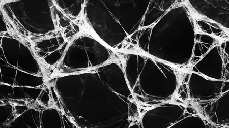 Shattered windshield close-up with deep fractures forming an intricate web, leaving negative space for branding or creative use. No text, no people.の素材