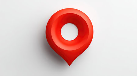 This image features a bright red location pin symbol set against a clean white background, perfect for representing navigation and mapping concepts in various digital and travel projects.の素材