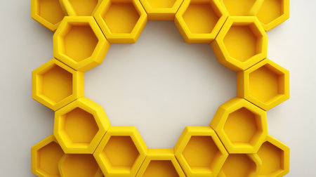 This image features a vibrant honeycomb shelf design, showcasing geometric patterns in a clean and modern style perfect for any creative space or contemporary interior.の素材