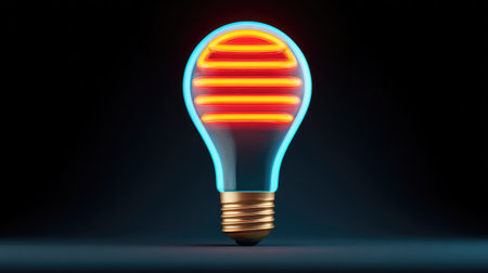 Abstract glowing neon shapes forming a light bulb symbol, symbolizing innovation, glowing in darkness with copy spaceの素材