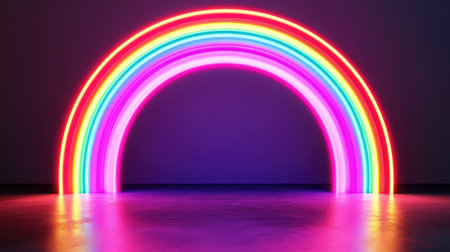 Holographic neon rainbow lights background with glowing, futuristic cyber-style reflections. No text, no people.の素材