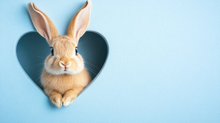 Rabbit looking through a heart-shaped cutout, fun and whimsical with a clean background.の素材