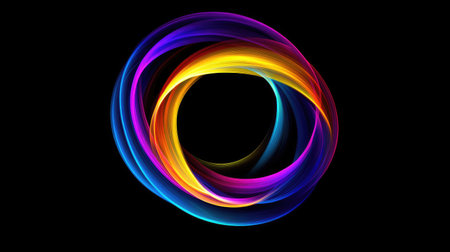 Swirling light trails in neon colors, moving in different directions and creating an abstract, energetic effect while leaving the center free for text or creative designs. No text, no people.の素材