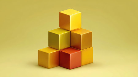 A vibrant arrangement of yellow, orange, and red cubes showcases geometric simplicity suitable for various creative projects and design applications.の素材