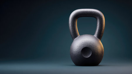 A captivating image of a single black kettlebell against a dark background, perfect for illustrating fitness, strength training, and workout themes in promotional materials or articles.の素材