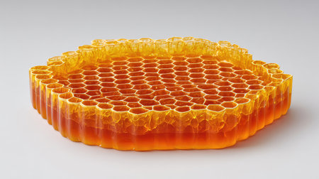 Beautifully crafted honeycomb showcases rich color and intricate design, making it ideal for culinary, health, and natural product promotions in photography.の素材