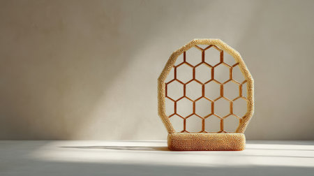 A captivating honeycomb structure bathed in soft, warm light, showcasing intricate natural patterns and textures. Ideal for design inspiration and decor projects.の素材