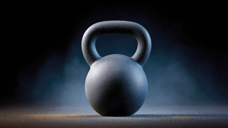 Captivating image of a kettlebell against a dark, misty background, symbolizing strength training and optimal fitness. Ideal for promoting wellness and workout routines.の素材
