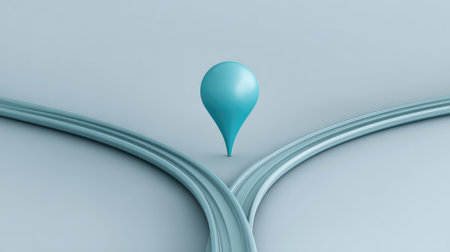 This abstract image features a location marker in a minimalist style, symbolizing navigation and direction choices within a modern and creative context.の素材