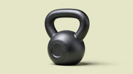 A black kettlebell rests on a soft pastel background, symbolizing fitness and personal strength. Ideal for promoting health and exercise-themed content.の素材