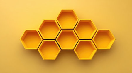 A visually striking arrangement of hexagonal shapes in a vibrant yellow hue, ideal for modern design projects and creative visual expressions in various applications.の素材