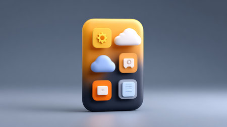 A vibrant and modern mobile interface design featuring colorful app icons like clouds, settings, and media, ideal for showcasing digital technology concepts and applications.の素材