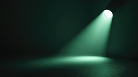 A green spotlight with circular glow on a smooth surface, emphasizing the texture with shadows radiating outward. No text, no people.の素材