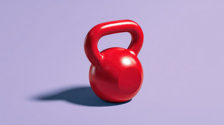 A striking red kettlebell set against a soft purple backdrop, perfect for fitness and wellness promotions, emphasizing modern workout themes and vibrant design.の素材