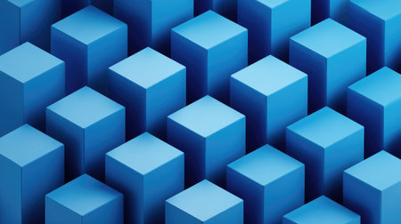 A visually striking arrangement of blue cubes creates a three-dimensional abstract pattern, ideal for modern design projects, backgrounds, and artistic elements.の素材