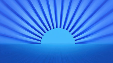 Captivating abstract representation of a sunrise in tranquil blue shades, with radiating rays that evoke a sense of calm and serenity in any creative project.の素材