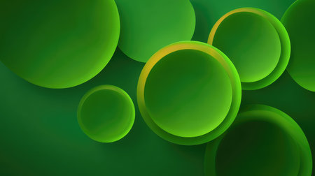 Vibrant abstract image featuring smooth green circles of varying sizes, creating a fresh and modern design element suitable for various visual applications.の素材