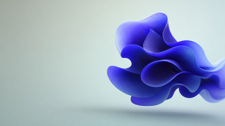 A visually striking abstract representation featuring a blue wave shape with soft curves that evoke motion, set against a subtle gradient background for a modern artistic effect.の素材