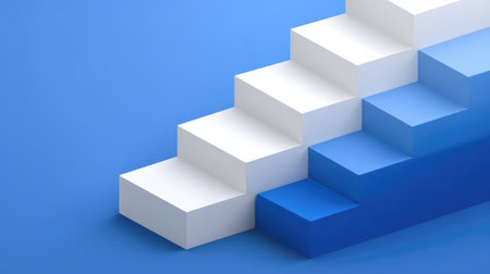 A vibrant abstract representation of stairs in varying shades of blue, highlighting themes of growth and progress in a simple yet impactful design suitable for various creative uses.の素材