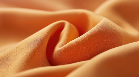 Stunning close-up of a vibrant orange fabric showcasing its smooth texture and elegant drapery. Perfect for use in fashion, interior design, and artistic projects.の素材