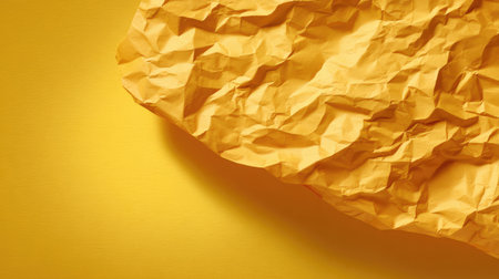 A close-up view of crumpled yellow paper, showcasing intricate textures and soft shadows. Ideal for backgrounds, artistic projects, and vibrant design elements.の素材