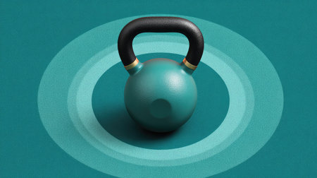 A vibrant kettlebell stands out against a textured background, perfect for fitness themes. Ideal for promoting strength training, workouts, and healthy lifestyles.の素材