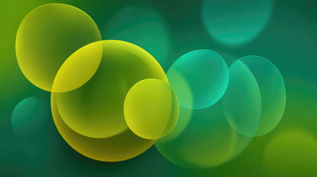 Vibrant abstract background featuring overlapping circles in shades of green and yellow, perfect for creative projects, modern designs, or artistic expressions.の素材