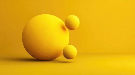 Bright yellow geometric shapes create a playful atmosphere on a smooth surface, perfect for modern design projects, backgrounds, or artistic inspiration.の素材