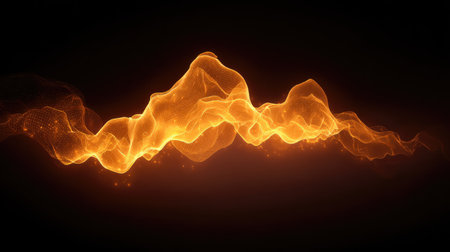 This stunning abstract image features flowing orange waves with glowing particles, creating a captivating and modern visual suitable for various design projects.の素材