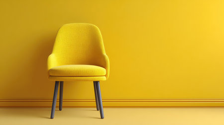 A bright yellow chair stands against a vivid yellow wall, embodying a modern minimalist design that enhances any living space with its cheerful and inviting aesthetic.の素材