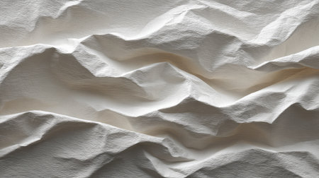 A beautifully crumpled white paper texture featuring subtle shadows and highlights, ideal for backgrounds, presentations, art projects, and minimalistic design.の素材