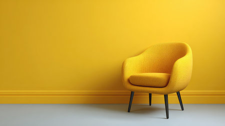 A vibrant yellow armchair set against a matching wall, exemplifying modern design. Perfect for stylish interiors, this cozy chair offers a cheerful and inviting atmosphere.の素材