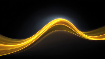 Abstract yellow light trails on dark background with smooth gradients and space for productの素材