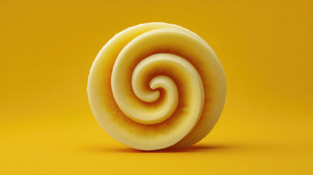 Artistic banana slice spiral from top view with soft background tone and copy spaceの素材