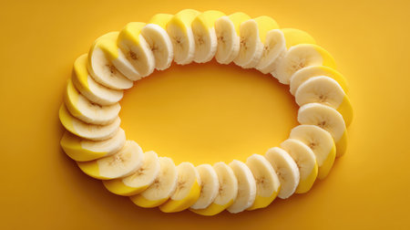 Banana slices forming a border around frame edges with center left open for designの素材