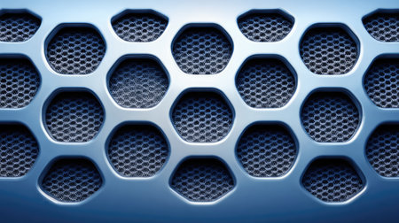 Blue metallic mesh surface with detailed texture, overhead shot with clean empty space for productsの素材