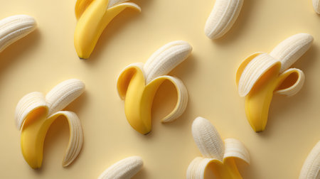 Creative layout of half-peeled bananas on clean background, with design room in cornerの素材