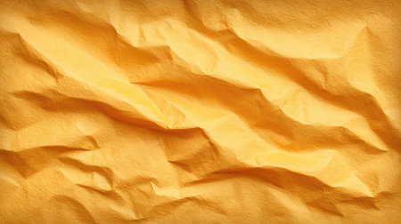 Yellow paper background with crumpled texture and shadows, flat lay with empty space for productの素材