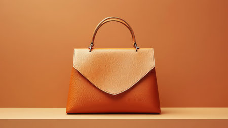 A classic leather handbag with a sleek design, placed on a clean surface with space around it for promotional content.の素材