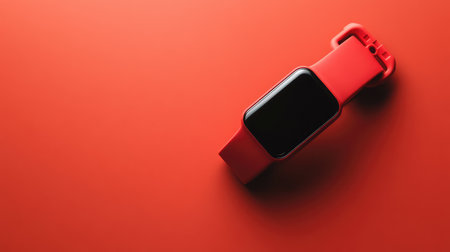 A fitness tracker placed on a clean, solid-colored background with space around it for copy or logos.の素材
