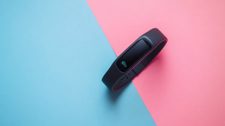 A fitness tracker placed on a clean, solid-colored background with space around it for copy or logos.の素材