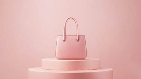 A minimalist handbag placed elegantly on a clean surface with space around it for logos or promotional material.の素材