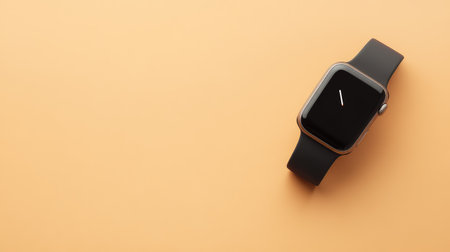 A high-quality fitness tracker placed on a smooth, light-colored surface, with clean space around it for copy or text.の素材