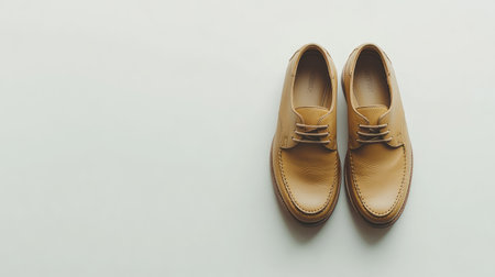 A pair of formal shoes placed neatly on a clean background, leaving plenty of space for text or promotional material.の素材