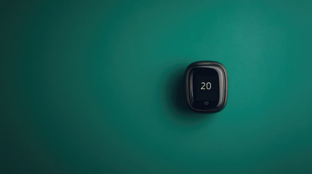 A sleek smart thermostat mounted on a wall, surrounded by clean space perfect for branding or copyの素材