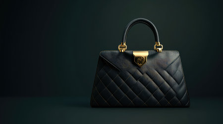 A structured handbag with gold accents, placed on a smooth backdrop, offering plenty of space for branding or advertising material.の素材