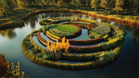 Circular farming system with waste recycling and resource conservation, creating a closed-loop agroecological environment with space for copyの素材