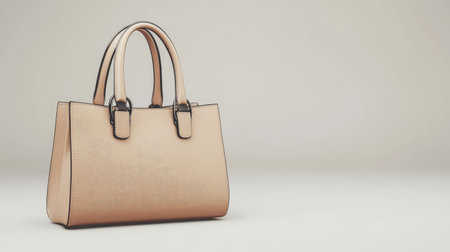 A sophisticated handbag with a minimalist design, set on a light-colored surface with clear space for logos or copy.の素材